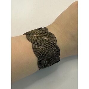 Vintage Woven Wire Cuff Bracelet – Bronze Tone Braided Statement Bangle